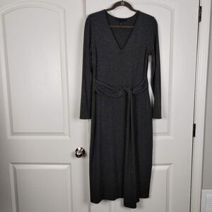 WHBM Charcoal Gray Faux Wrap Long Sleeve Dress, Size S